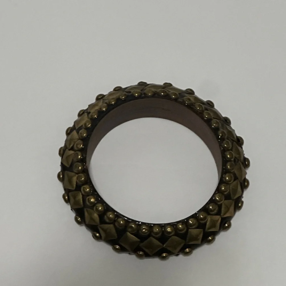 Artisan Studded Black and Gold wooden Bangle from Etsy - Picture 2 of 5